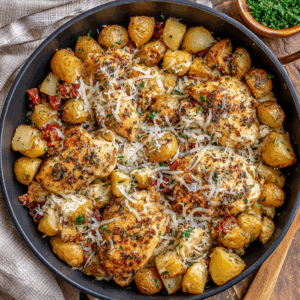 Read more about the article Garlic Parmesan Chicken and Potatoes Skillet: Your New Favorite One-Pan Wonder