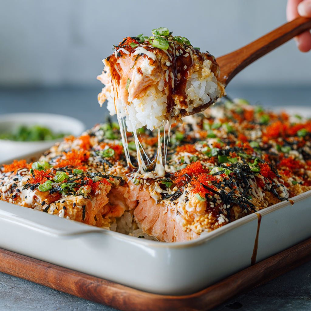 Spicy Salmon Sushi Bake (Easy & Shareable)