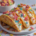 Fruity Pebbles Cheesecake Tacos