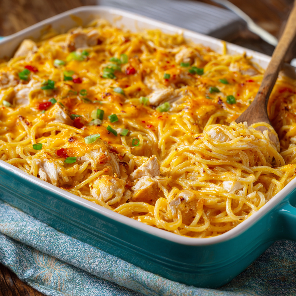 You are currently viewing Spicy Southern Cheesy Chicken Spaghetti Casserole