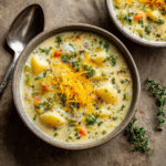 Hearty Cheddar Garlic Herb Potato Soup