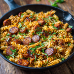 One-Skillet Spicy Honey BBQ Sausage & Pasta
